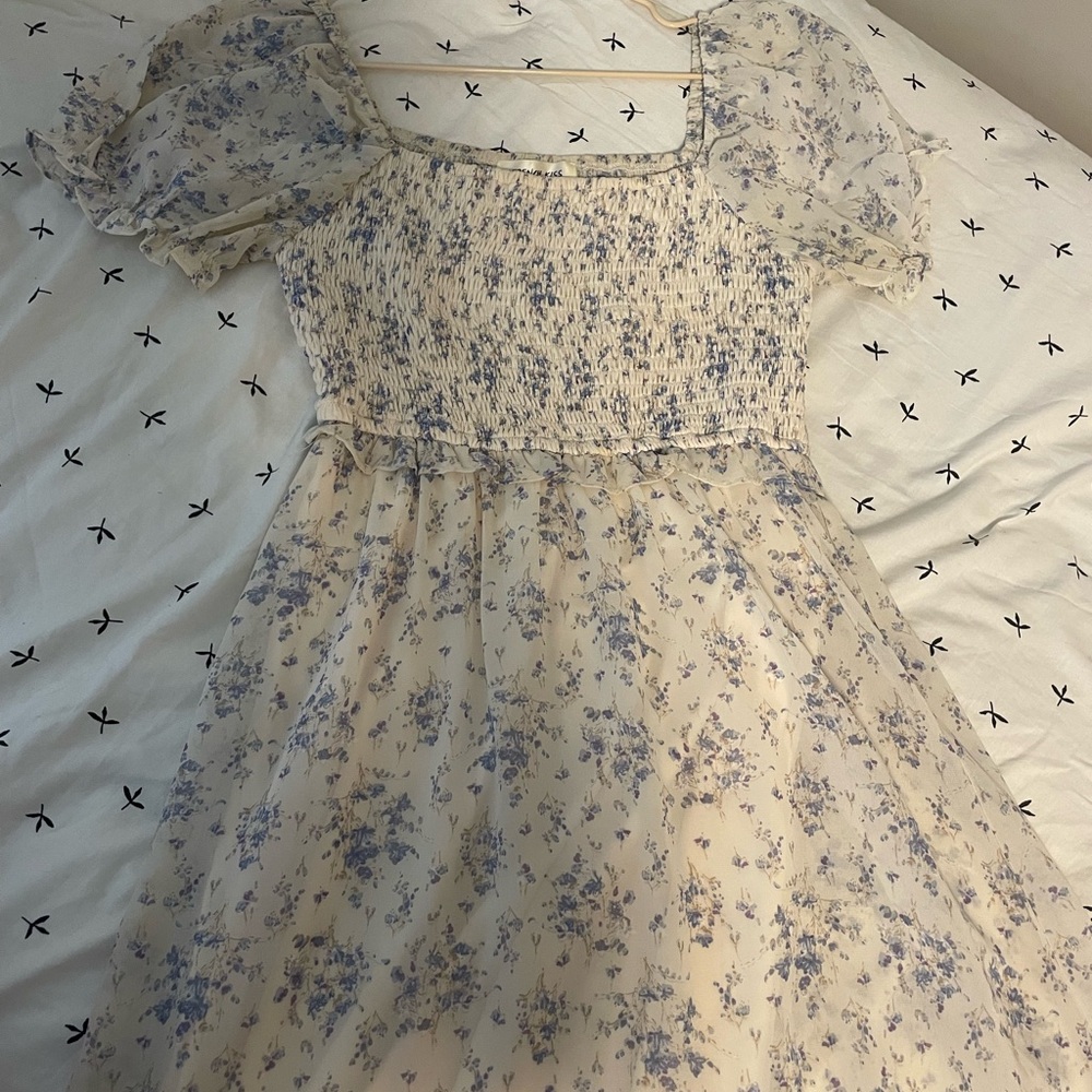 French Kyss Floral Maxi Dress in Cream and Blue